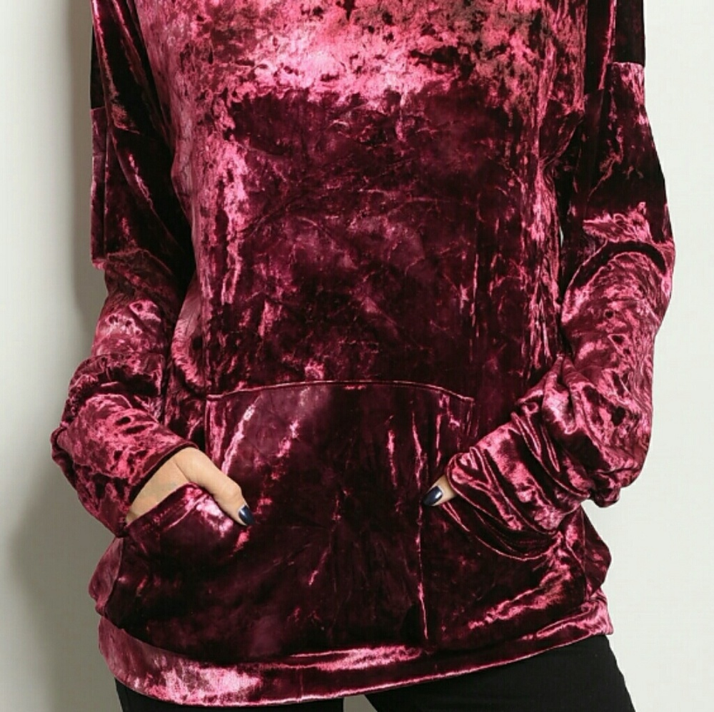 🆕Luxe berry crushed velvet hoodie - Picture 2 of 3